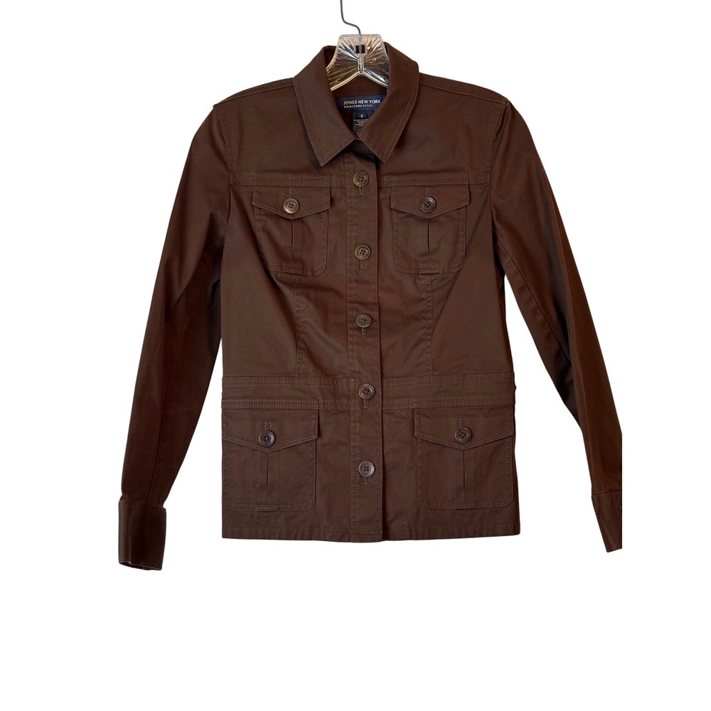 JONES NEW YORK‎ Signature Petite Brown Utility Jacket Button Front Casual Sz S